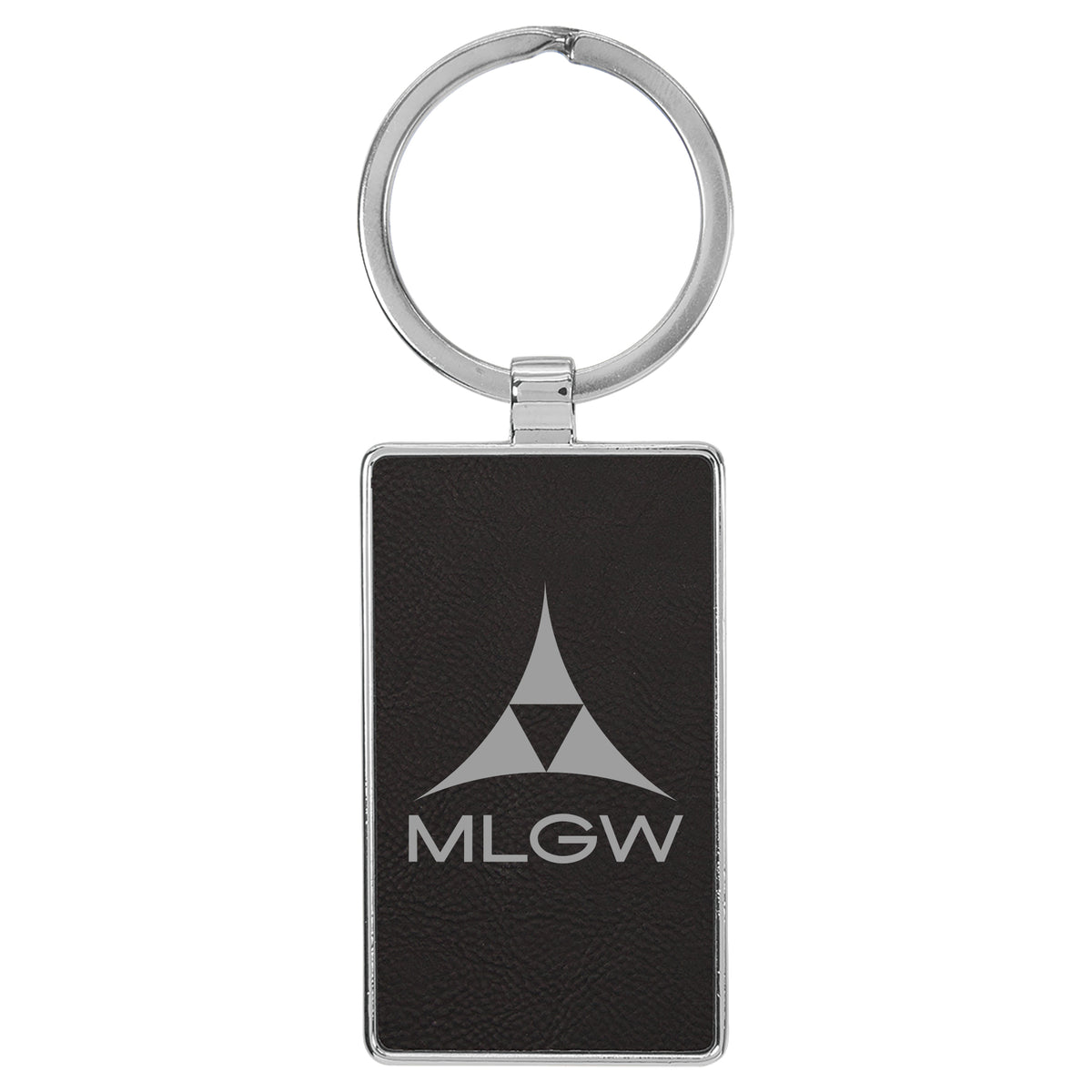 Laserable Leatherette/Metal Rectangle Keychain