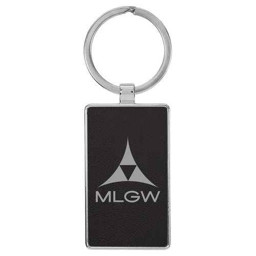 Laserable Leatherette/Metal Rectangle Keychain